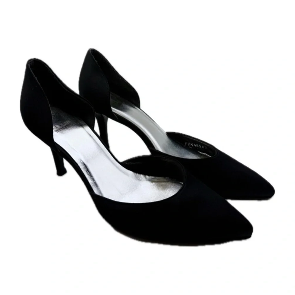 Stuart Weitzman Satin D’Orsay Heels In Black